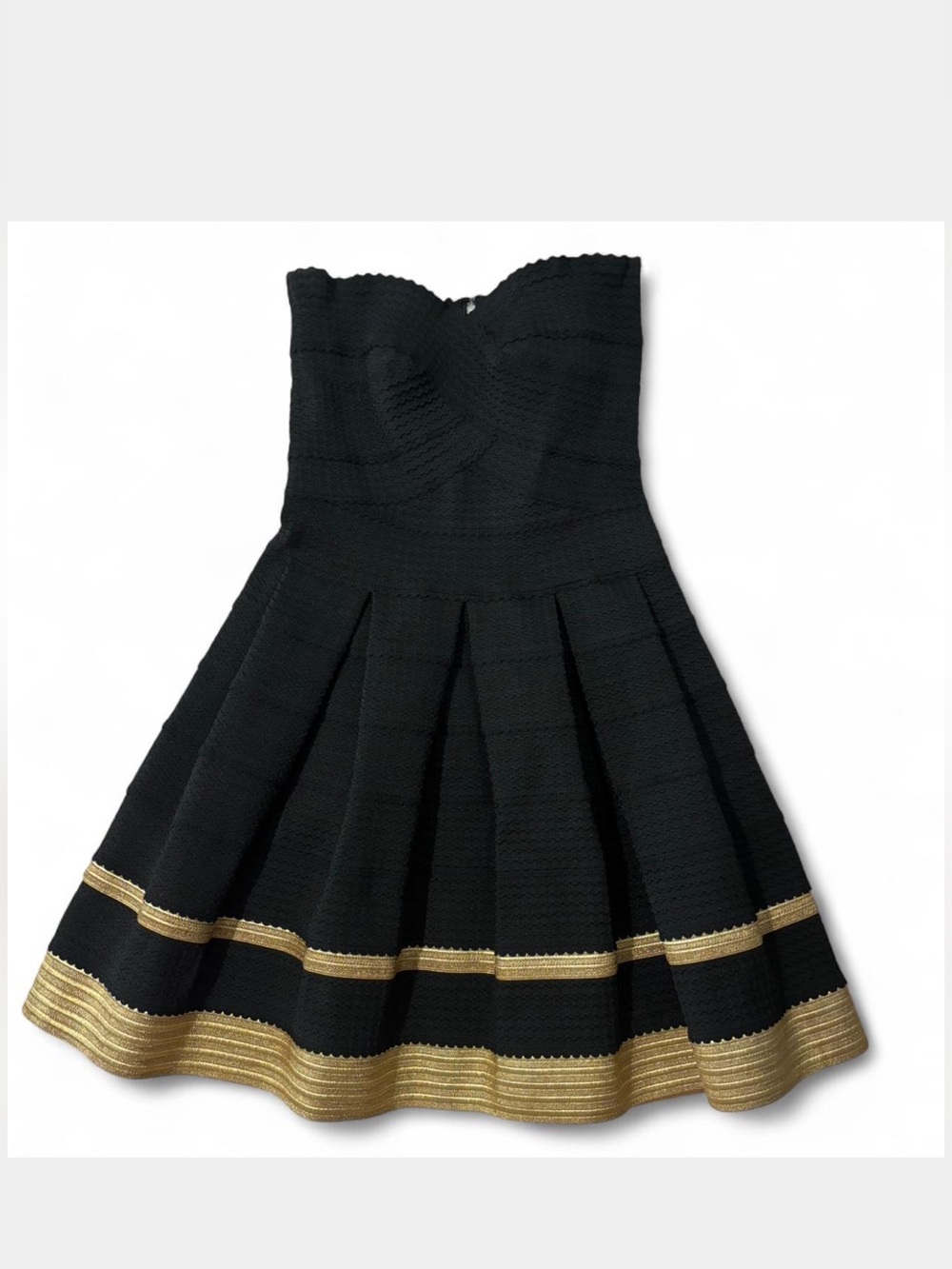 Alythea Black & Gold Strapless Fit & Flare Cocktail Dress Sz S/M - Picture 2 of 7